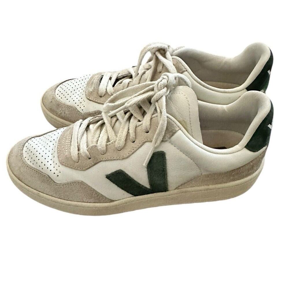 VEJA V-90 leather and suede sneakers - White (Green V Logo) Size 8